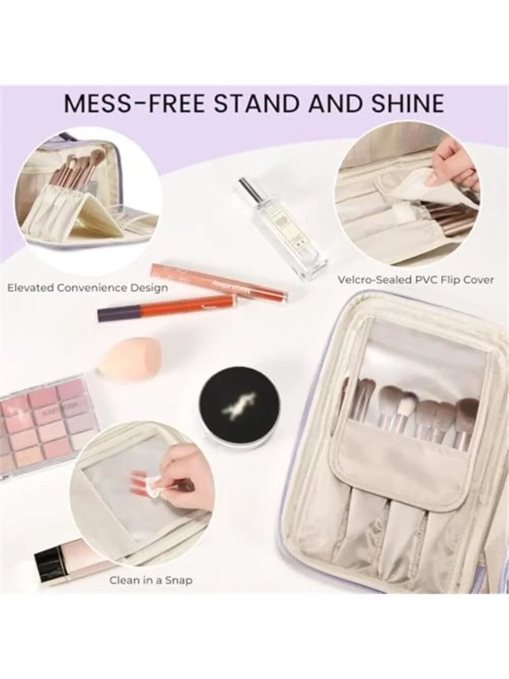 Large Makeup Bag Travel Cosmetic Organizer Waterproof Toiletry Bag Brush Holder